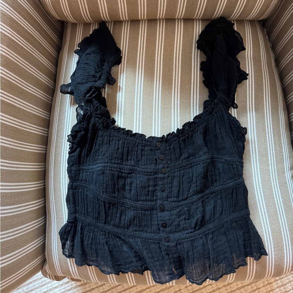 Free People Fp One Aletta Top Ruffle Buttondown Smocked Sleeveless